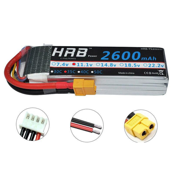 HRB 3S 11.1V Lipo Battery - 2600mah XT60 T Deans XT90 EC5 Female Plug 35C For Axial Racing Airplanes FPV Drone Car Boat RC Parts