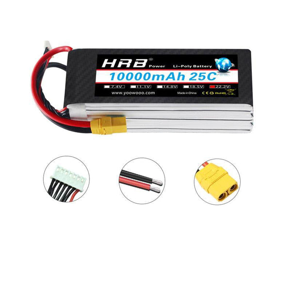 HRB Battery Lipo 2S 3S 4S 5S 6S 12S 8000mah 10000mah 12000mah 16000mah 22000mah 7.4V 11.1V 14.8V 18.5V 22.2V 44.4V 5000mah for FPV Drone Car Helicopter Airplane Toys