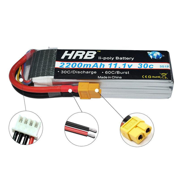 HRB 3S Lipo Battery 11.1V 2200mah - 30C T XT60 Deans XT90 EC5 Female For Axial SCX10 Airplanes FPV Drone Racing Car Boat RC Parts