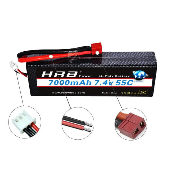 HRB 2S2P 7.4V 7000mah - 2S 55C Hard Case Lipo Battery T Deans XT60 EC5 XT90 SCX10 Car FPV Drone Helicopter Airplane Truck RC Parts