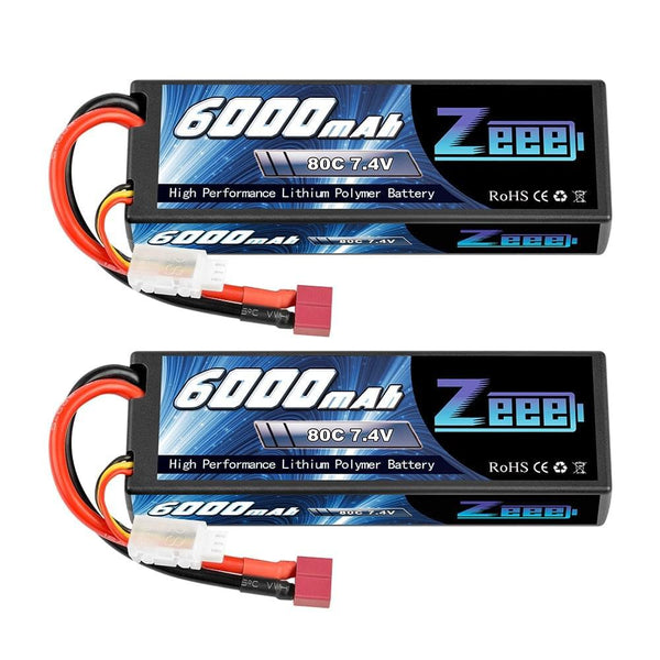 1/2units Zeee 2S 6000mAh Lipo Battery 80C 7.4V with Deans Plug Hardcase Lipo Battery for RC Car Vehicle Truck Tank Slash Truggy FPV Drone Battery