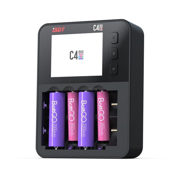 ISDT C4 EVO Smart Battery Charger - with Type-C QC3.0 Output for AA AAA Li-ion Battery with IPS Display Screen and Fire Prevention