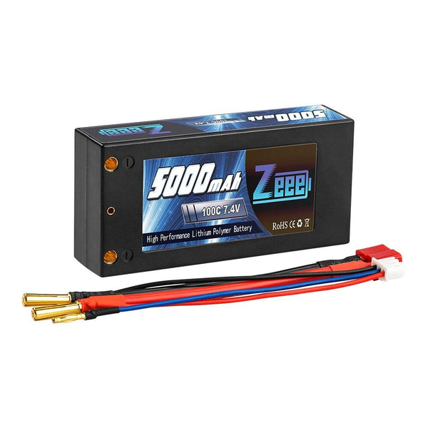 Zeee 2S 7.4V 100C 5000mAh Shorty Lipo Battery Hardcase with Deans Connector for RC 1/10 Scale Vehicles Car Trucks Boats RC Model