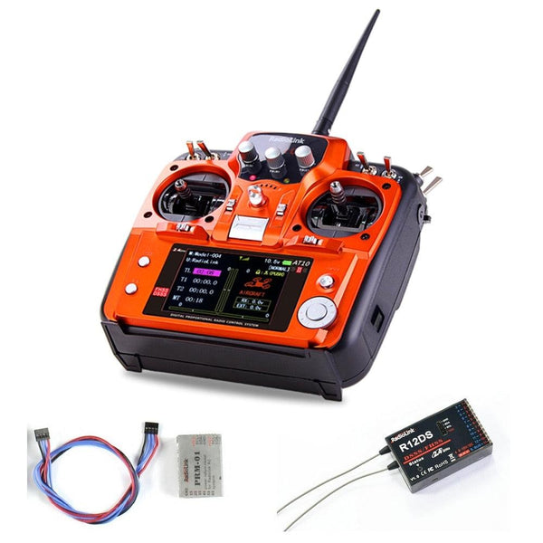 RadioLink AT10 II - 2.4Ghz 12CH RC Transmitter with R12DS Receiver PRM-01 Voltage Return Module Battery for RC Quadcopter