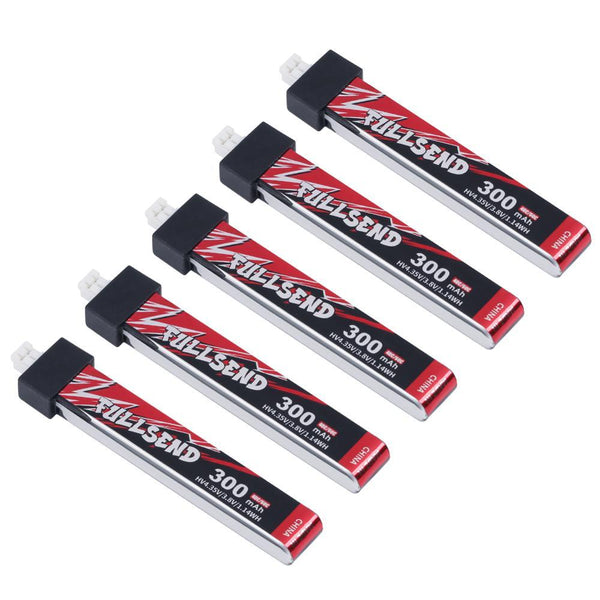 iFlight Fullsend 1S 300mAh Battery - 5pcs  HV 40C Lipo Battery with JST-PH2.0 Charge Plug for Alpha A65 Tiny Whoop FPV drone Battery