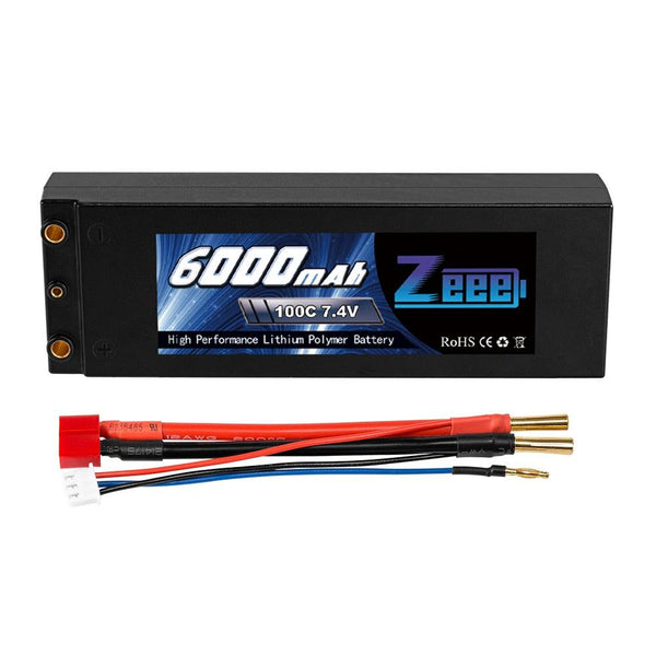 Zeee Lipo Battery 6000mAh 7.4V 100C 2S Lipo RC Car Battery with Deans T Plug 2S RC Lipo Battery for Car Boat Truck Truggy Buggy FPV Drone Battery