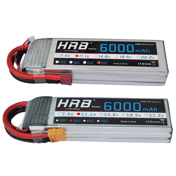 2PCS HRB Battery Lipo 3S 6000mah 11.1V - 50C XT60 T Deans XT90 EC5 XT90-S Female Plug RC Racing Airplanes FPV Drone Car Parts