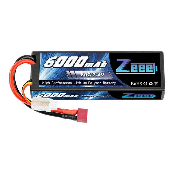 Zeee 2S 6000mAh 7.4V 80C Lipo Battery for RC Parts Hardcase with Deans Plug for RC Car Vehicle Truck Tank Losi Slash Truggy FPV Drone Battery