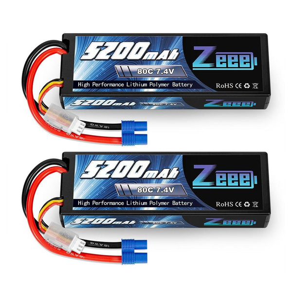 2units Zeee 7.4V 5200mAh 80C 2S Lipo Battery Hard Case with EC3 Plug for RC Car Helicopter Quadcopter UAV Drone FPV Battery High Quality