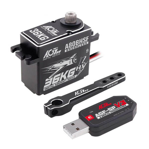 AGFRC Servo A80BHSF - 36KG HV Fast Speed High Torque Brushless Standard Programmable Aircraft Servo for 30-200CC RC Airplane