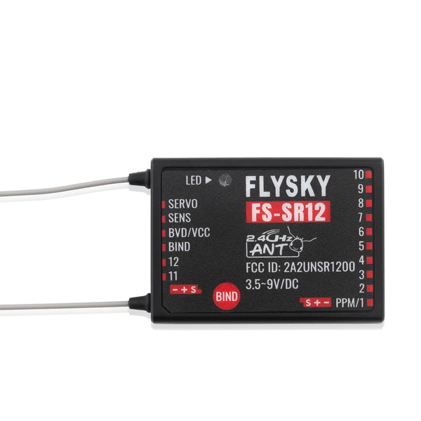 FLYSKY FS-SR12 12CH 2.4G Receiver - Dual Antenna for RC Fixed Wing Car Boat Robot Model Toy ANT Protocol Transmitter FS-ST8